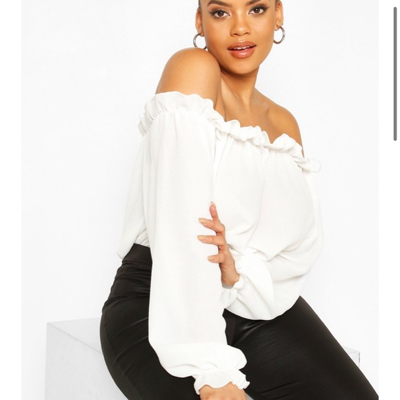 Boohoo Plus Tops - Boohoo white ruffled bodysuit